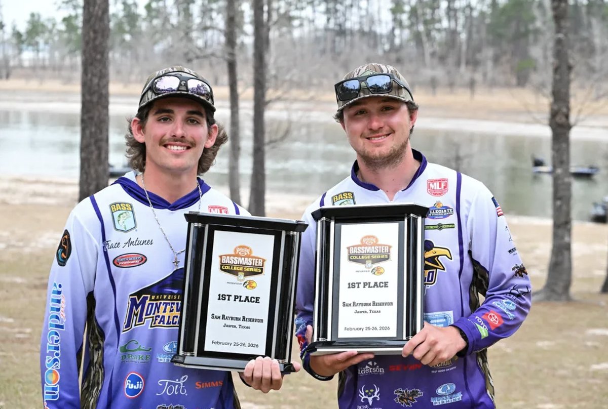 outdoorsmencom's tweet image. University of Montevallo’s Garrett Ring and Trace Antunes secured their second College Series win of the season at Sam Rayburn Reservoir with an impressive two-day total of 53 pounds, 6 ounces! 💪🎣

-
-
-
#collegefishing #bassfishing #angler #bassmaster