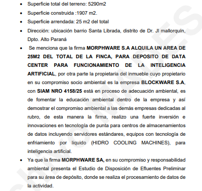 onchain_mike's tweet photo. I've just found a report in the depths of the internet (from june 2025) on environmental impact of a 1900m2 AI Data center in the small city called Doctor Juan León Mallorquín in Paraguay

Here are some details:

- Total land area: 5,290 m²
- Built area: 1,907 m²
- BLOCKWARE S.A. is the environmental partner
- MORPHWARE S.A. will house the data center and artificial intelligence equipment, and hydro cooling systems.

Below the data from the report and approximate location of the plot.

Idk if this is something that is being built or has been dropped out but that it shows (for those who are doubting) that @MorphwareAI is grinding.

and there's more...

$XMW