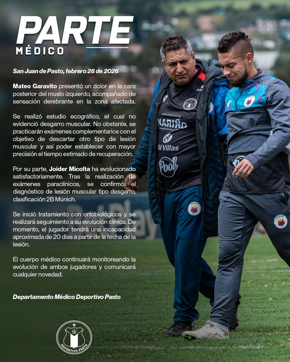 Mateo Garavito será baja para el partido del <a href="/DeporPasto/">Deportivo Pasto</a> en el estadio Libertad ante <a href="/Cucutaoficial/">Cúcuta Deportivo FC</a> debido a una lesión. Por su parte, Joider Micolta evoluciona satisfactoriamente de su desgarro muscular.