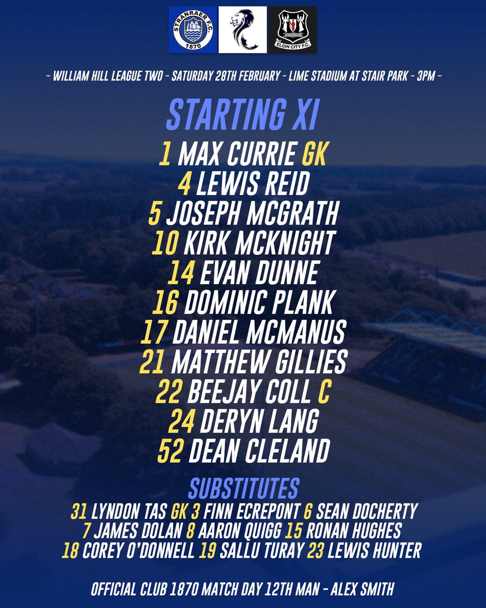 StranraerFC's tweet photo. ICYMI โคต๏ธ
The Bluesโ starting lineup ๐ฒ
Kickoff is under five minutes away! โ๏ธ
#MONBLU ๐ https://t.co/FtlkDZpqMg