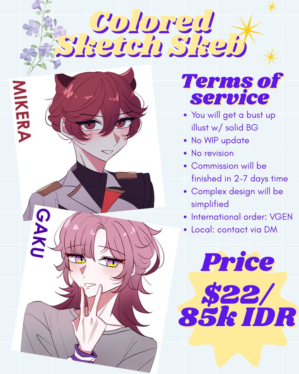 [RTs are appreciated] 

✨OPEN COMMISSION✨

Hello! I'm opening quick colored sketch skeb-like icon comms 🫶 For international please order through my VGen (link in replies) for local please contact me via DM (@/me after DM) ❤️

#VGenOpen #VGenComm #zonakaryaid #zonajajan #artidn