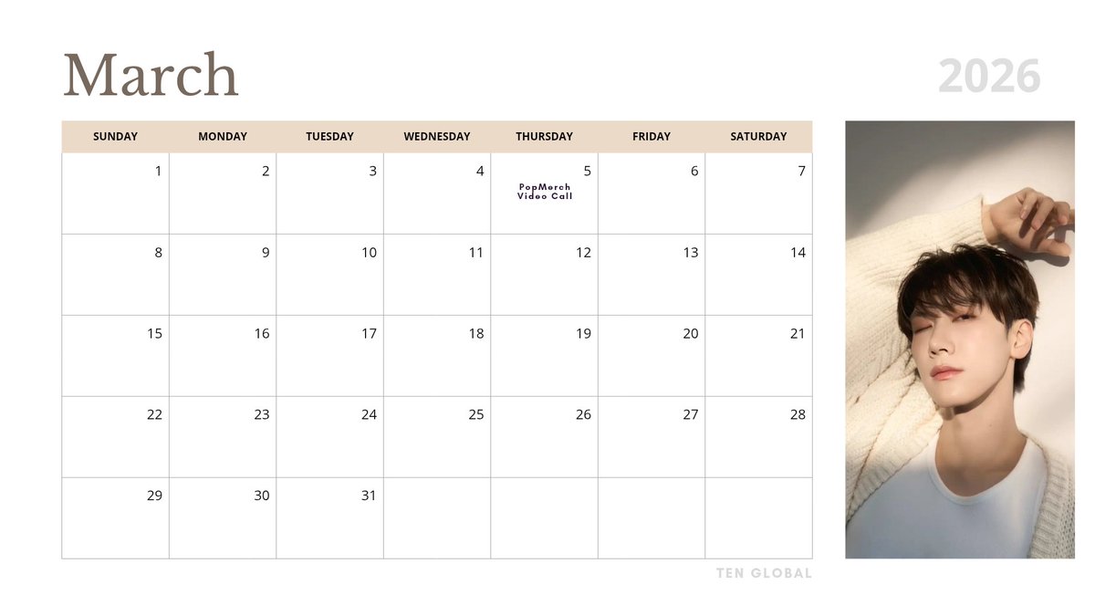 [Ten's Schedule] 
🗓 March 2026

Check out Ten's currently known schedule for the upcoming month of March! 

#TEN #TENLEE #李永钦 #เตนล์ #텐 #テン