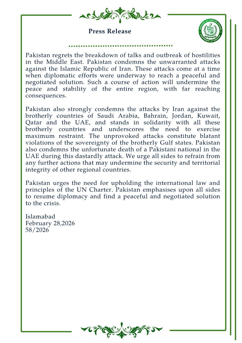 Ministry of Foreign Affairs - Pakistan tweet media