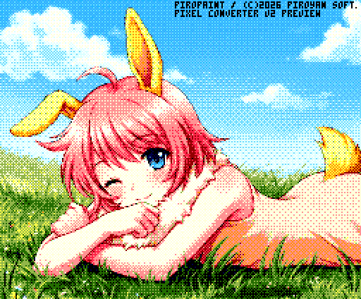 piroyan's tweet photo. ご無沙汰しております。今「pixelConverter V2」なるものを少しずつ進めています。
これは、piroPAINT 9918に実装していた、PC-8801の画像変換機能「Color Tone」(タイルパターン生成)とパレット減色を組み合わせてMSX2の画像変換を行うものです。サンプルはそれぞれSC5とSC7の画像です。#MSX #PC8801 https://t.co/ZWv8CAQGDQ