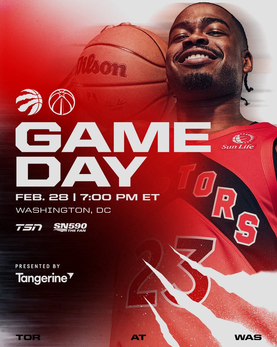 Back to work in Washington tonight 🏀
It's @TangerineHoops Raptors Game Day
⌚️: 7:00pm
📺: @TSN_Sports
📻: @FAN590