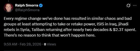 <a href="/omid/">Omid</a> We are constrained by money and troops. If we could have stayed another two decades in AF, that would've allowed many of the taliban in waiting to die of old age, and new generations to grow up and not stand for them comming back. We can't afford to occupy countries for 40+ years