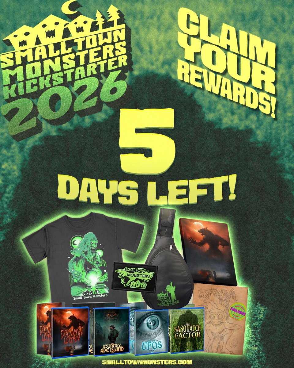 SmlTownMonsters's tweet photo. Only 5 days left to lock in your rewards and get your name in the credits. When this campaign ends, these exclusives are gone for good.
Back it before the clock runs out:
https://t.co/wcfZpGUHKF
#SmallTownMonsters #Rewards #5DaysLeft https://t.co/SqIRUh12We