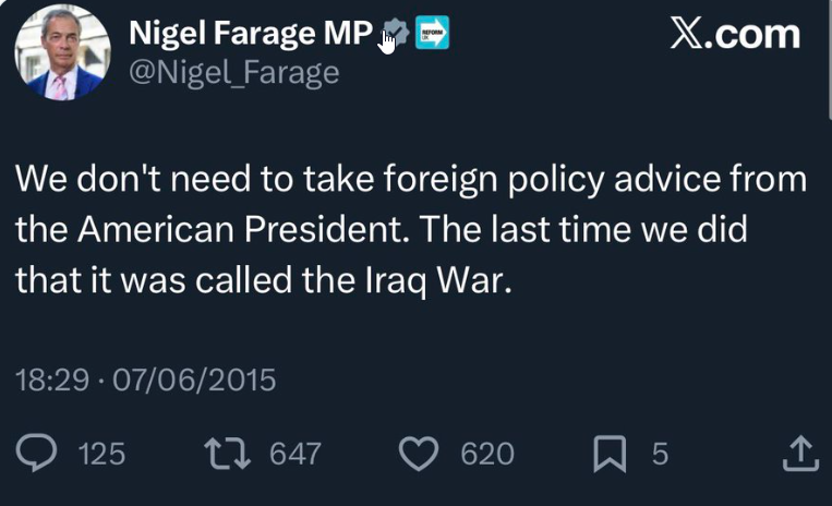 <a href="/DVATW/">David Vance</a> Nigel Farage is just a grifter that will do or say anything if it fits his narrative.