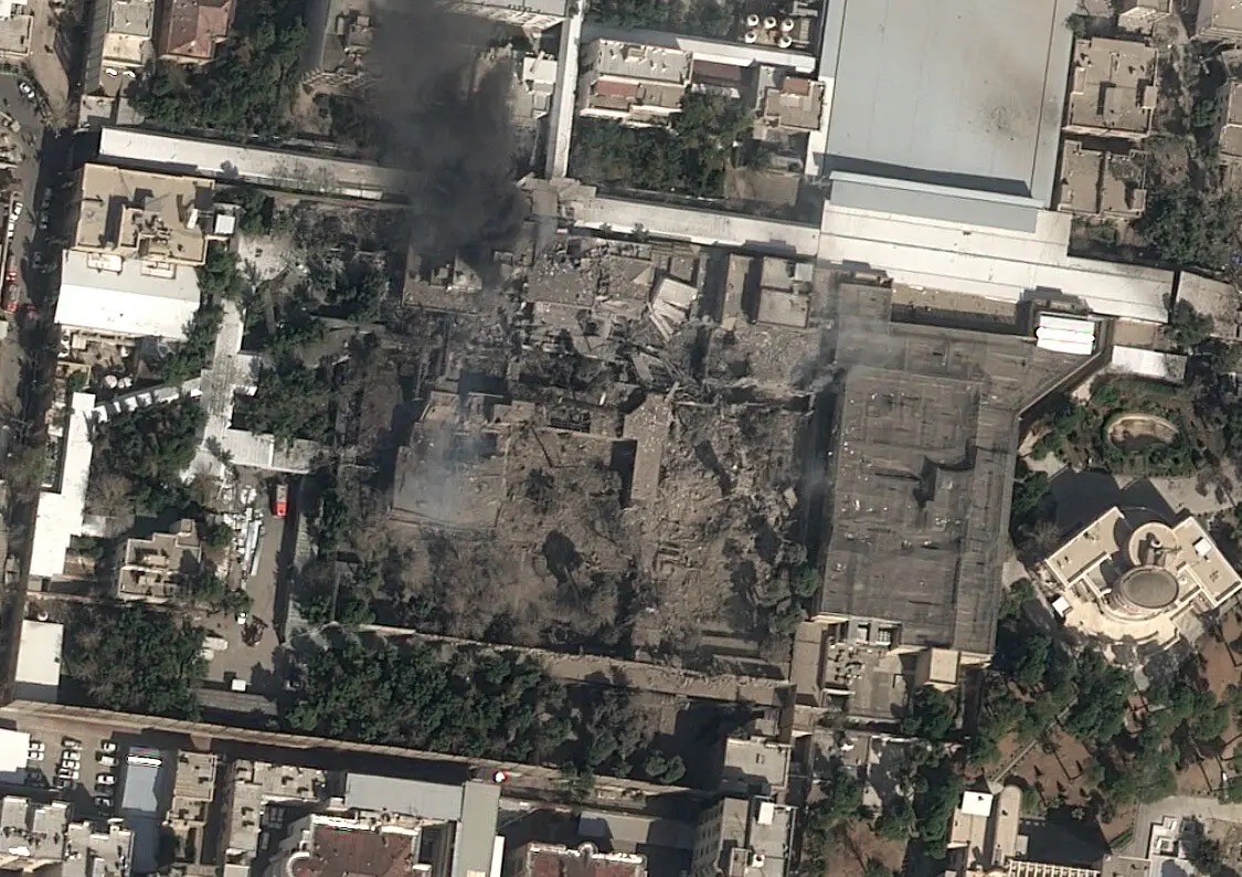satellite image shows major damage to supreme leader ali khamenei's compound. unclear if he was there.