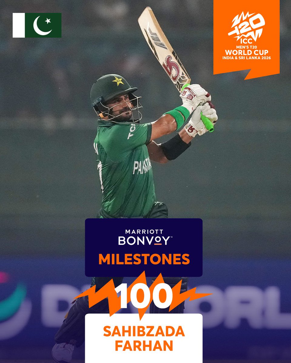 Sahibzada Farhan scores a magnificent hundred to become the first batter to score two centuries in a single edition of the #T20WorldCup👏

It is one of the @marriottbonvoy Milestones of the tournament👌

📝: icc-cricket.com/tournaments/me…
