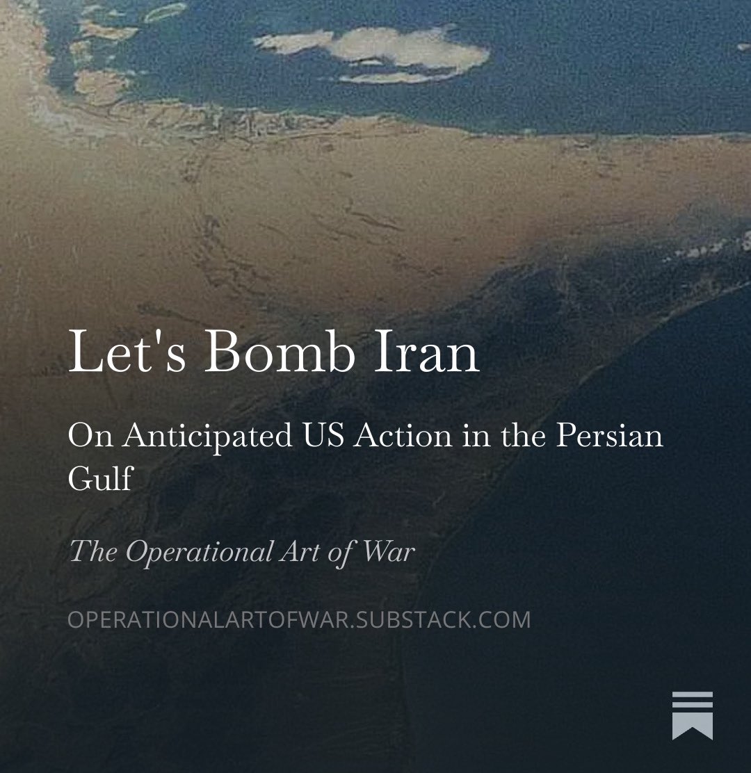 JimmyThomist's tweet photo. Well here we go, an air campaign against Iran.

Here’s my discussion of this from yesterday: https://t.co/rd3PAUboOq

In terms of what’s already changed since that article:

1. The US kicked off the airstrikes without Iran mining the Straits of Hormuz, which is a relief. Iran has https://t.co/DvlAvIiAcZ