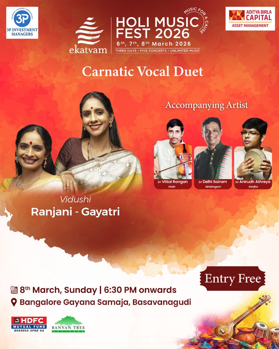 ranjanigayatri's tweet image. The Ekatvam Holi Festival brings back cherished memories of our 2019 concert at the Bengaluru Gayana Samaja. Shared on YouTube in 2020, that performance has since reached rasikas across the world—making an unforgettable evening even more special.

We still recall the tremendous