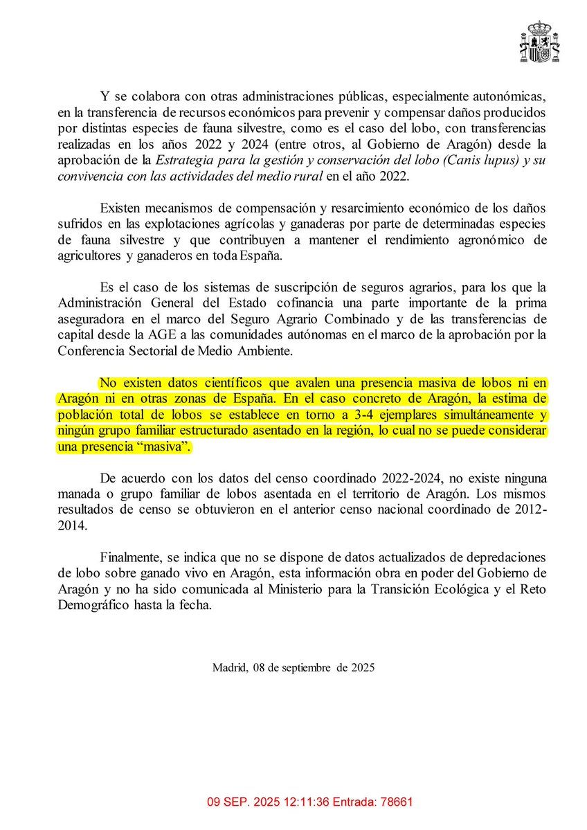 Cuatro #lobos. Aragón tiene CUATRO LOBOS. También tiene 1.434.338 ovejas, 406.005 vacas y 46.361 cabras.

Con cuatro #lobos, mandan un informe a la UE porque quieren terminar con su vida para "proteger a la ganadería".

No pueden ser más hijos de puta.