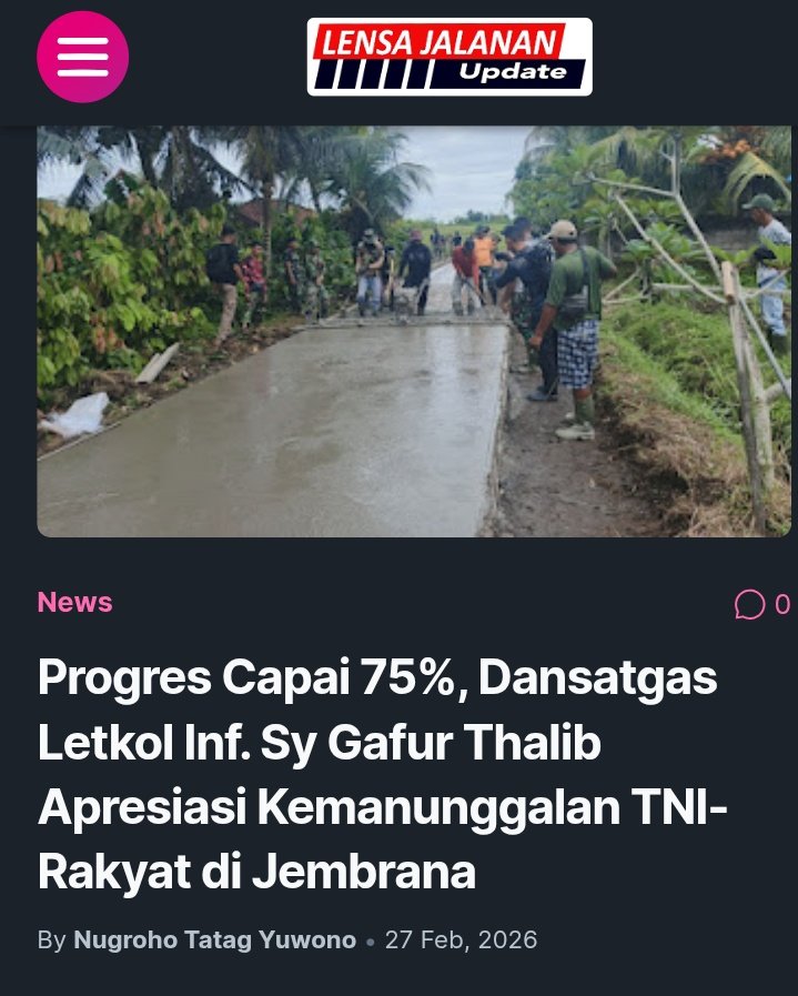 lensakomando's tweet photo. @HeloJatim @tataggianyar @bnewsnet @lintasbatasnews @tribunusgroup @PedulirakyatCom @indonesianaweb Progres Capai 75%, Dansatgas Letkol Inf. Sy Gafur Thalib Apresiasi Kemanunggalan TNI-Rakyat di Jembrana
https://t.co/KtuOgUHMGA https://t.co/cTlncf7u17