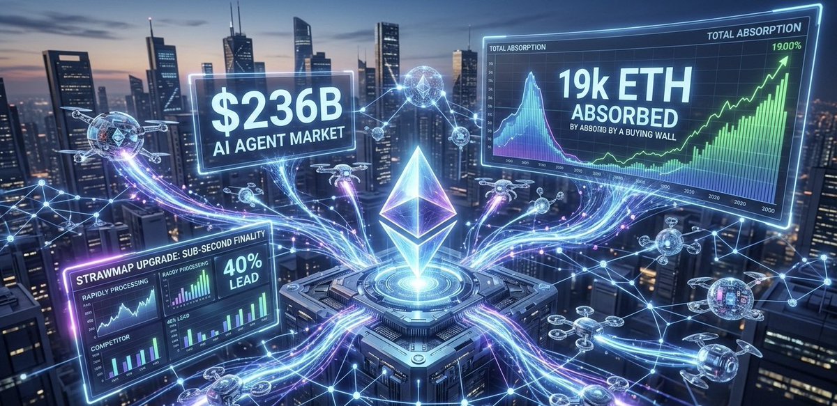 ETH IS HUNTING A $236B BAG

AI agents are projected to hit a $236B market cap by 2034. The money has to flow somewhere. Right now, the on-chain data says $ETH is the infrastructure play.

Look at the supply absorption. Vitalik dumped 19k ETH recently. Usually, a founder sell