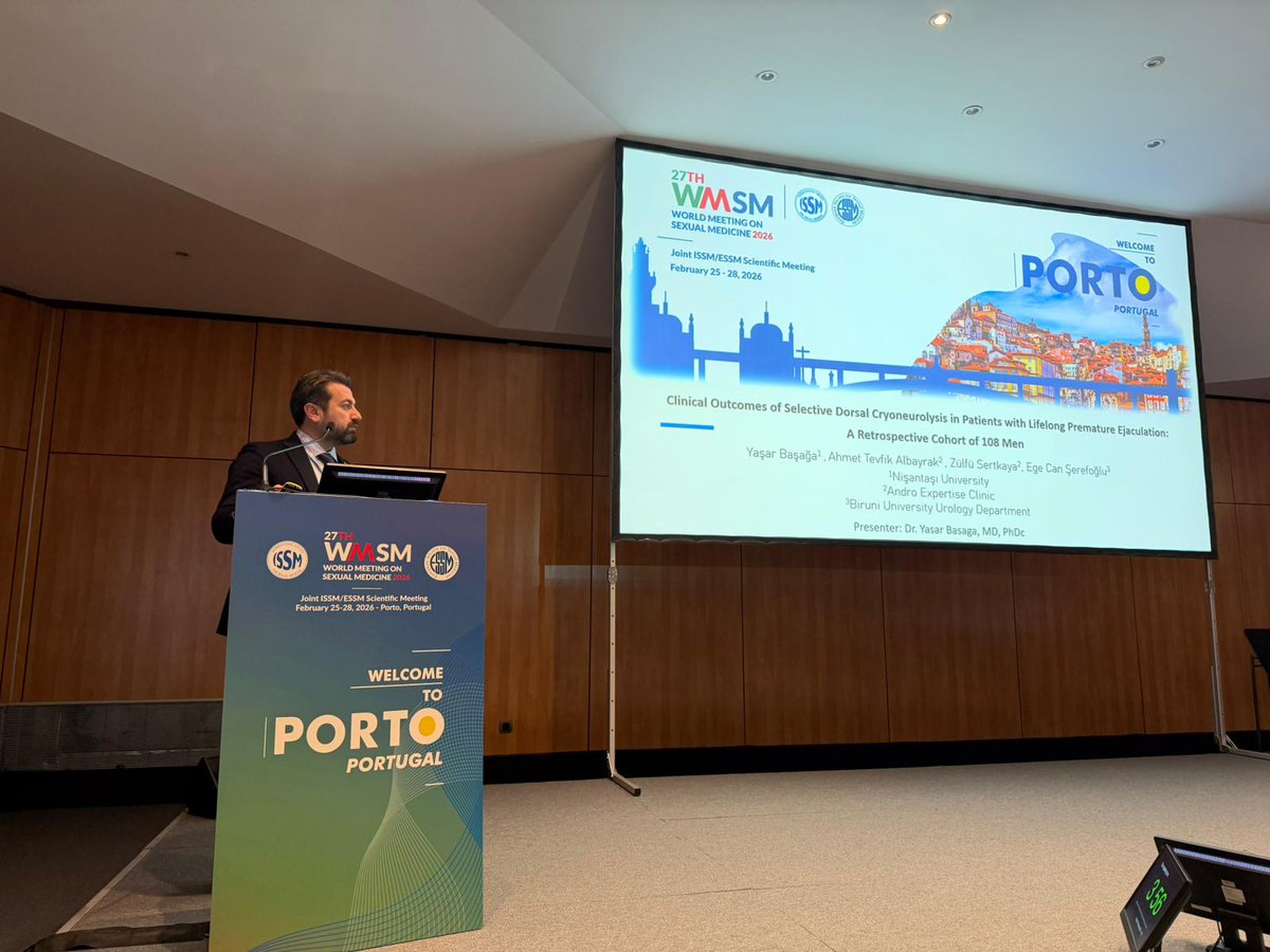 dryasarbasaga's tweet photo. I’m honored to have attended the 27th World Meeting on Sexual Medicine in Porto, Portugal — the joint scientific congress of the International Society for Sexual Medicine (ISSM) and the European Society for Sexual Medicine (ESSM). At this prestigious event, I presented our work on Selective Dorsal Cryoablation for premature ejaculation, discussing patient selection, sensiometric evaluation, and outcomes with colleagues from around the world. It was a pleasure to share clinical insights and advance discussions in sexual medicine with international experts. Thank you to everyone involved in this inspiring scientific forum.

#WMSM2026 #ESSM #ISSM #SexualMedicine #MedicalConference #Porto2026 #HealthcareInnovation #sexualhealth #malesexualhealth #pe #cryoablation