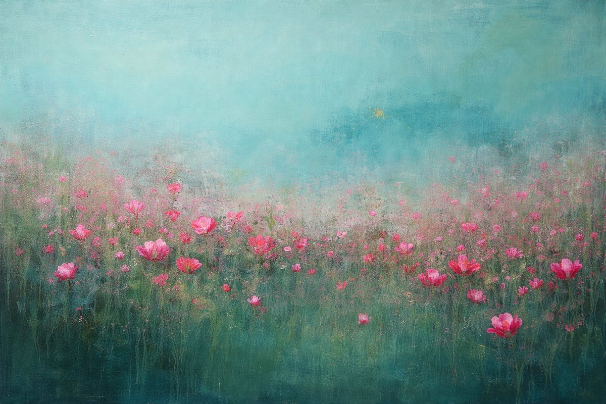 PaisleyMarten's tweet photo. I finished "Mistfield in Pink" painting from February 2026 now listed at https://t.co/pkXLUb8OlM https://t.co/OB1o1ZTCGI