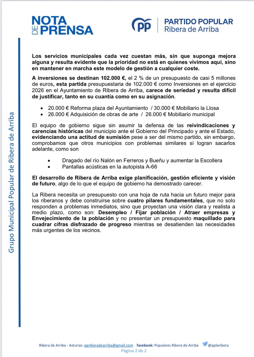 pplaribera's tweet photo. 💸 El despilfarro en el ayuntamiento de @RiberadeArriba ya no se puede ignorar. 
⚠️ Exigimos prioridades claras y respeto por el dinero público. 
@PP_Asturias 
#presupuestosRiberadeArriba https://t.co/Zw0SHZInNa