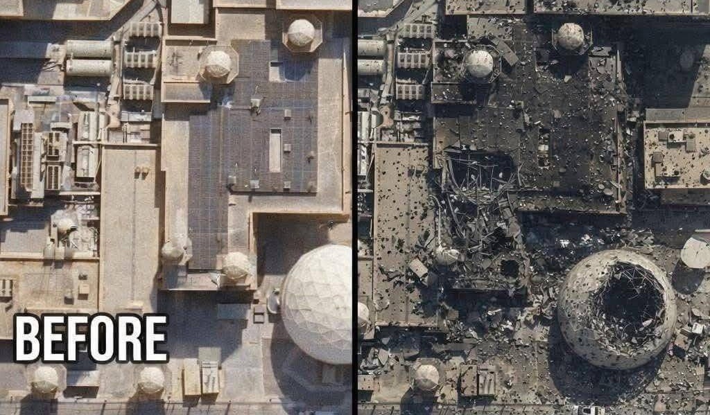 IranObserver0's tweet image. ⚡️BREAKING 

SATELLITE IMAGES SHOW DESTRUCTION OF US RADARS IN QATAR