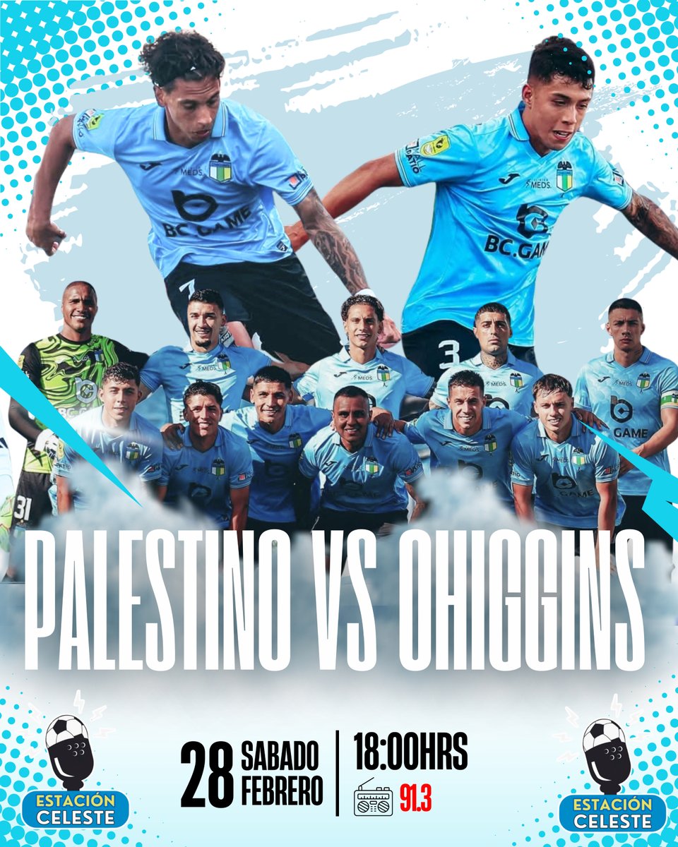 #vamoslaceleste ⚽️ | ¡Hoy es O'Higgins🇧🇼! Desde las 18 horas estaremos en el aire para llevarte todos los detalles del encuentro ante el tino tino, Palestino🇵🇸. Escúchanos en el 91.3 FM 📻 y en nuestro canal de Youtube, "Estación Celeste". 📱
#DaleOHiggins #EstacionCeleste 🇧🇼