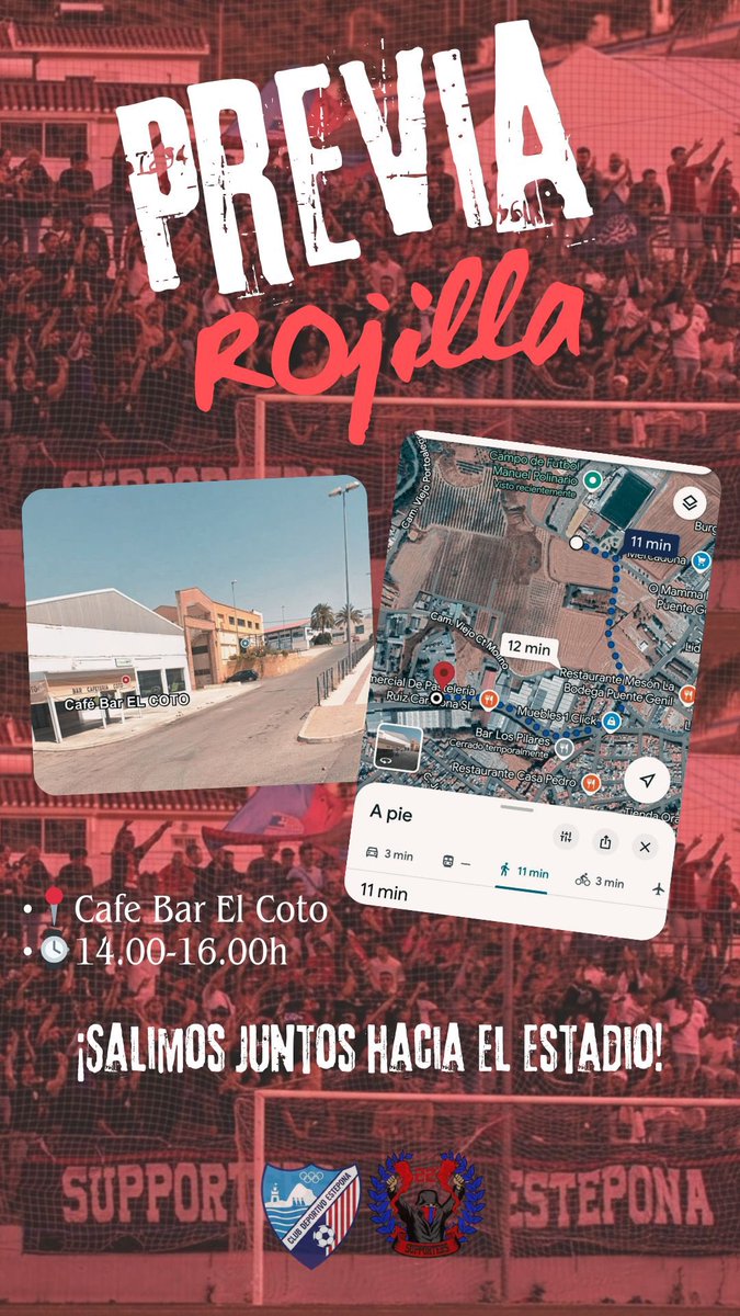 ❤️ ¡Mañana os esperamos a todos en Puente Genil!

Y antes del partido, aficionados esteponeros se concentrarán en este bar, para realizar la previa del encuentro 

Vamos, rojillos 👊🏻