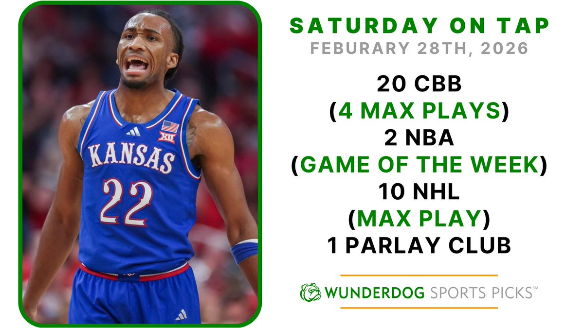 🗒️ Here's what's on tap today!

⛹️‍♂️ 20 CBB *4 Max
🏀 2 NBA *GOW
🏒 10 NHL *Max
🎲 1 Parlay Club pick

👉 Snag today's picks - bit.ly/3FHrjbf