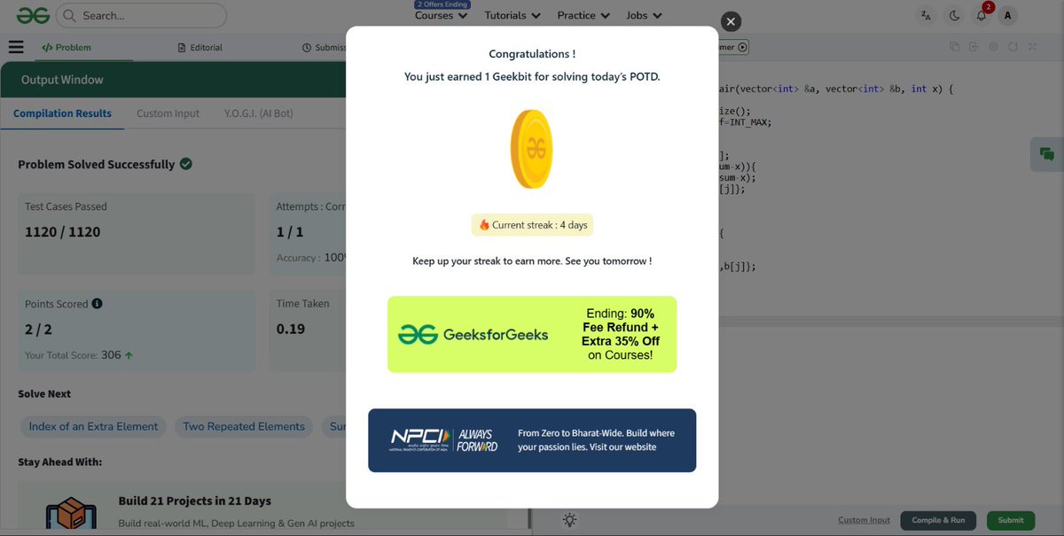 RealKumaraadi's tweet photo. #geekstreak60 challenge. day 2/60 #npci @geeksforgeeks @NPCI_NPCI https://t.co/VAEXBZSMwV