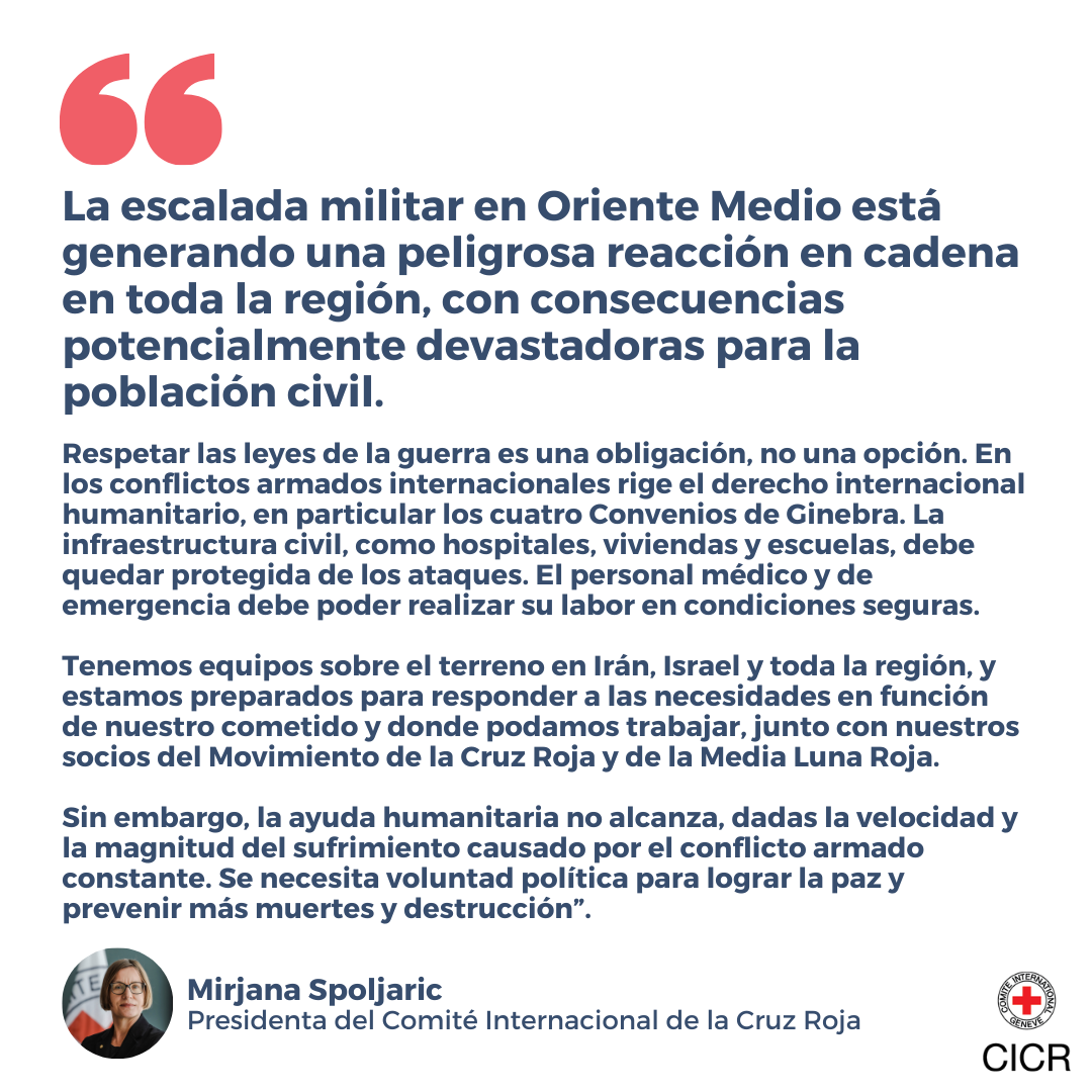 CICR_es's tweet photo. Mirjana Spoljaric, presidenta del CICR, insta a respetar las leyes de la guerra en un contexto de escalada militar de gran magnitud en Oriente Medio. ⬇️ https://t.co/tlpRsJxwyi