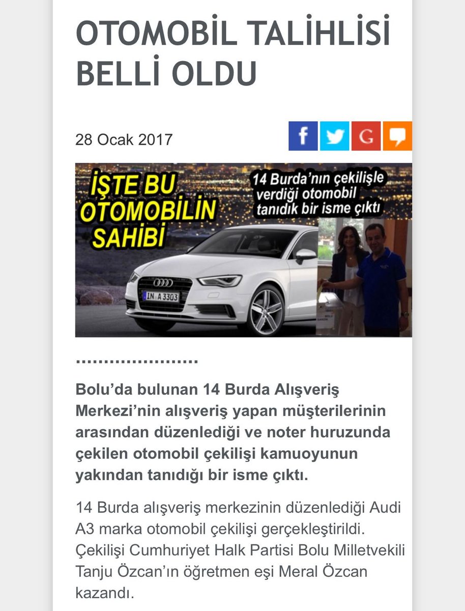 EkReMUsTaD's tweet photo. Bolu 14 Burda Alışveriş merkezinde yapılan 2 farklı çekilişte Opel Corsa ve Audi A3 marka arabalar CHP li Bolu Belediye Başkanı Tanju Özcan'ın eşi Mehtap Özcan a çıkmış. 
Şans işte, 
Bunların dedeleri İsmet te çok şanslıydı, 1868 yılbaşı büyük ikramiyesi çıkmıştı. https://t.co/R5XwpFfi1Y