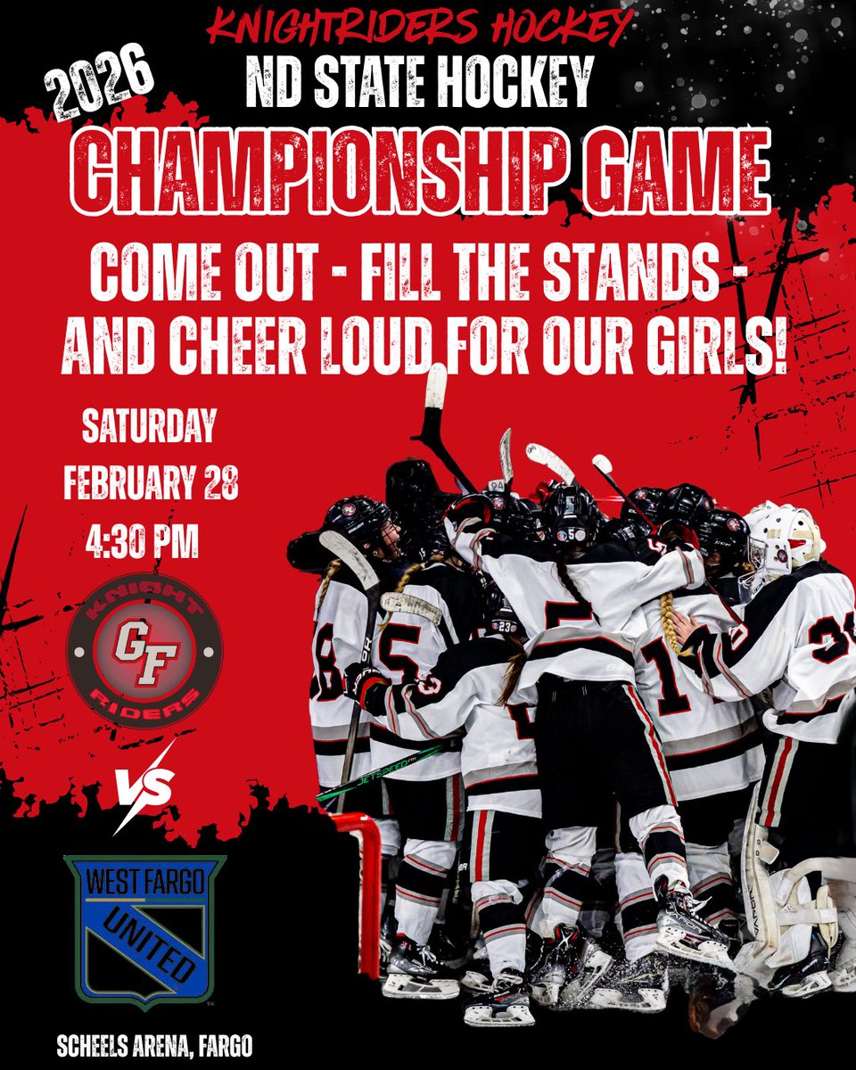 Knightriderhcky's tweet photo. 🏒 CHAMPIONSHIP DAY.

Bigger than one game.

For the alumni.
For the coaches.
For the families.
For the next generation.

Tonight we compete for the first state title in program history.

📺 TV: WDAY | WDAZ | KBMY | KMCY
💻 Stream: WDAY+

Do it for the program. https://t.co/XvPvN8VCQM