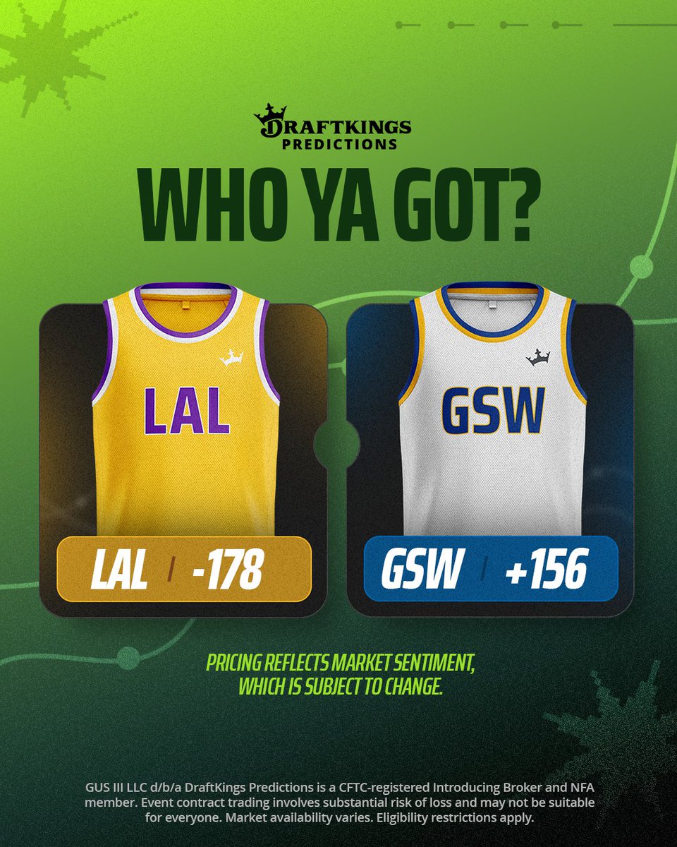 Los Angeles vs. Golden State 🏀

Make your pick on the DraftKings Predictions app.