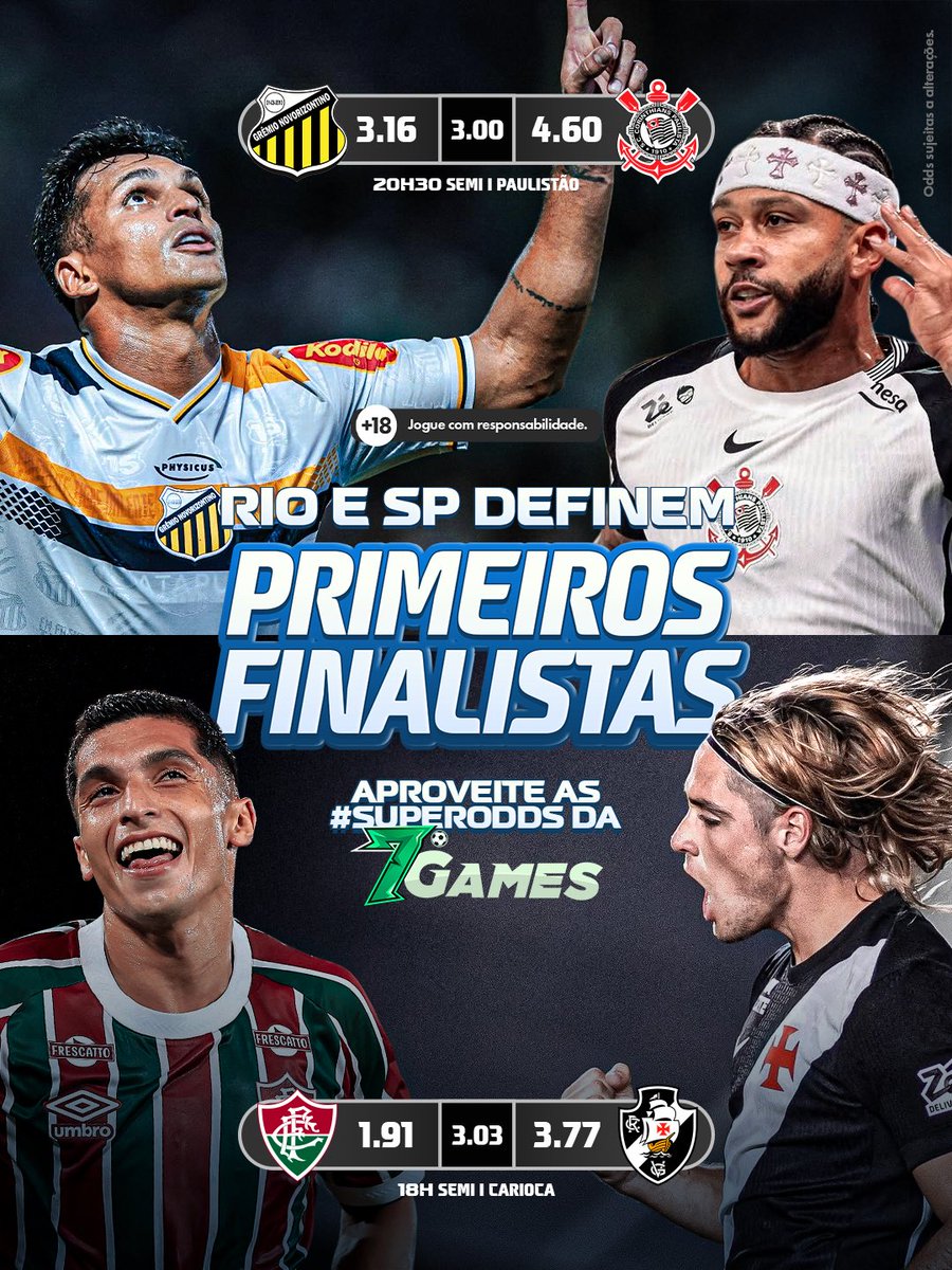7gamesbet's tweet image. 🔥 Hoje, Paulistão e o Campeonato Carioca conhecem seus primeiros finalistas, família!
Quem será que avança? Já deixou teu palpite?🤔
Aproveite as #SUPERODDS da 7Games e faz a boa! 💸
#7Games #jogoresponsável🔞