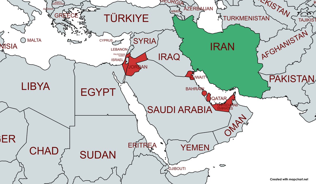 🇮🇷🇦🇪🇧🇭🇮🇱🇶🇦🇰🇼🇯🇴 Şu ana kadar İran tarafından vurulan ülkeler:

*BAE
*Bahreyn
*İsrail
*Katar
*Kuveyt
*Ürdün