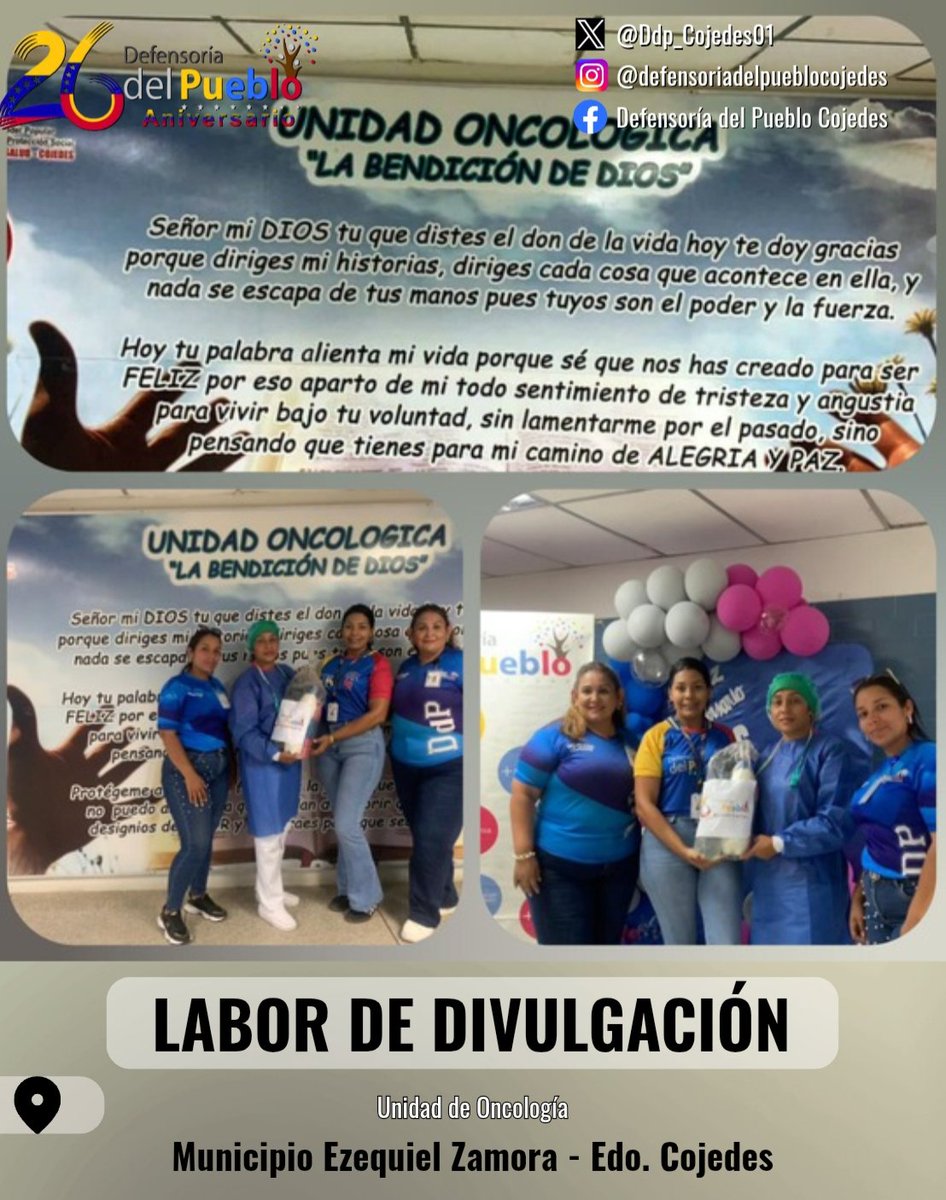 En el marco del 26 Aniversario de la Defensoría del Pueblo, la Defensora Delegada Abg Corina Lago y su personal Defensorial hicieron entrega de Donativo de Productos de limpieza y Material de Oficina en la Unidad Oncológica del Hospital Dr Egor Nucette en San Carlos.