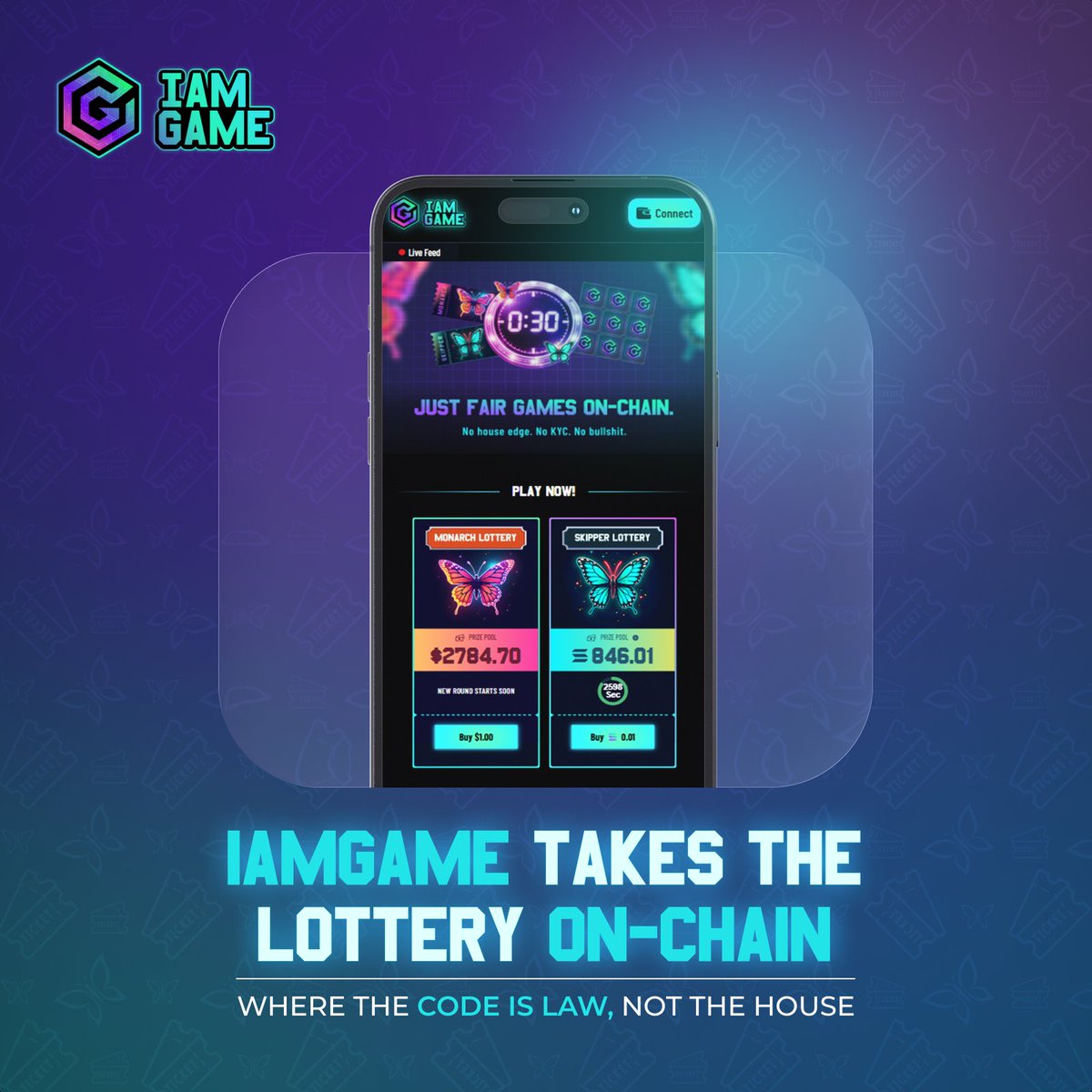 House rules?

Nah!

Code rules🎯

IAMGAME, where luck meets logic, on-chain☝️