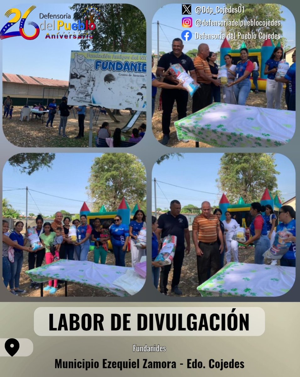 En el marco del 26 Aniversario de la Defensoría del Pueblo, la Defensora Delegada Abg Corina Lago y su personal Defensorial hicieron entrega de Donativo de Productos de Limpieza y Material de Oficina al Director de la Fundación para Niños con Déficit Nutricional FUNDANIDES