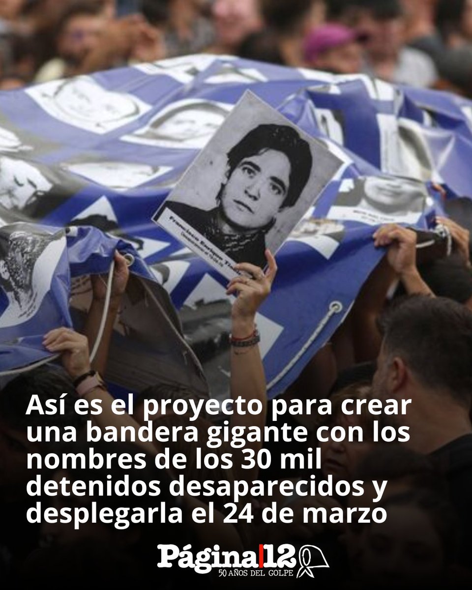 A 50 años del golpe, una bandera gigante con los nombres de los 30 mil detenidos desaparecidos se desplegará este 24 de marzo en Plaza de Mayo. Más de dos mil bordadoras en todo el país ya están sumando retazos para que cada nombre esté presente. 
pagina12.com.ar/2026/02/16/tod…
