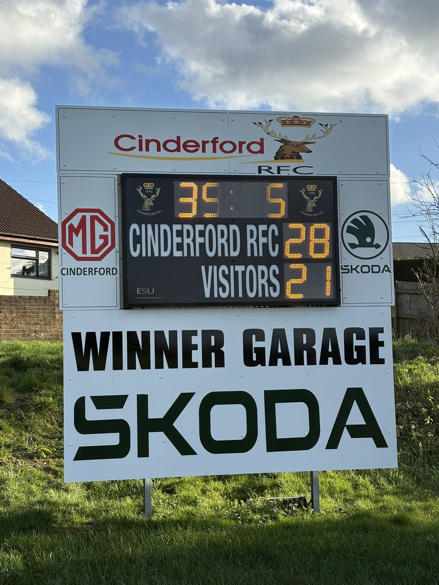 Half time at Bell Sports &amp; Rugby Park 

Cindy 28 - Chester 21 

<a href="/WinnerGarage/">Winner Garage</a> our scoreboard sponsor, thank you for your support