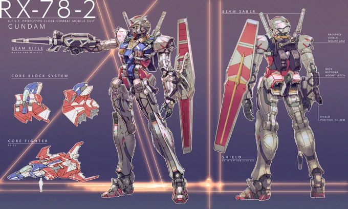 #私はこういう絵を描いています ガンダム系。コンセプトからの再構築。 ・コアファイター合体と可動の両立がコンセプトのガンダム ・脚部パイプをサブアクチュエーターとした再解釈、旧ザク発展機としてのザクⅡ ・現代ミリタリールックのZ美少女 ・従来のメカ的魅力とは別方向に盛った和風キュベレイ