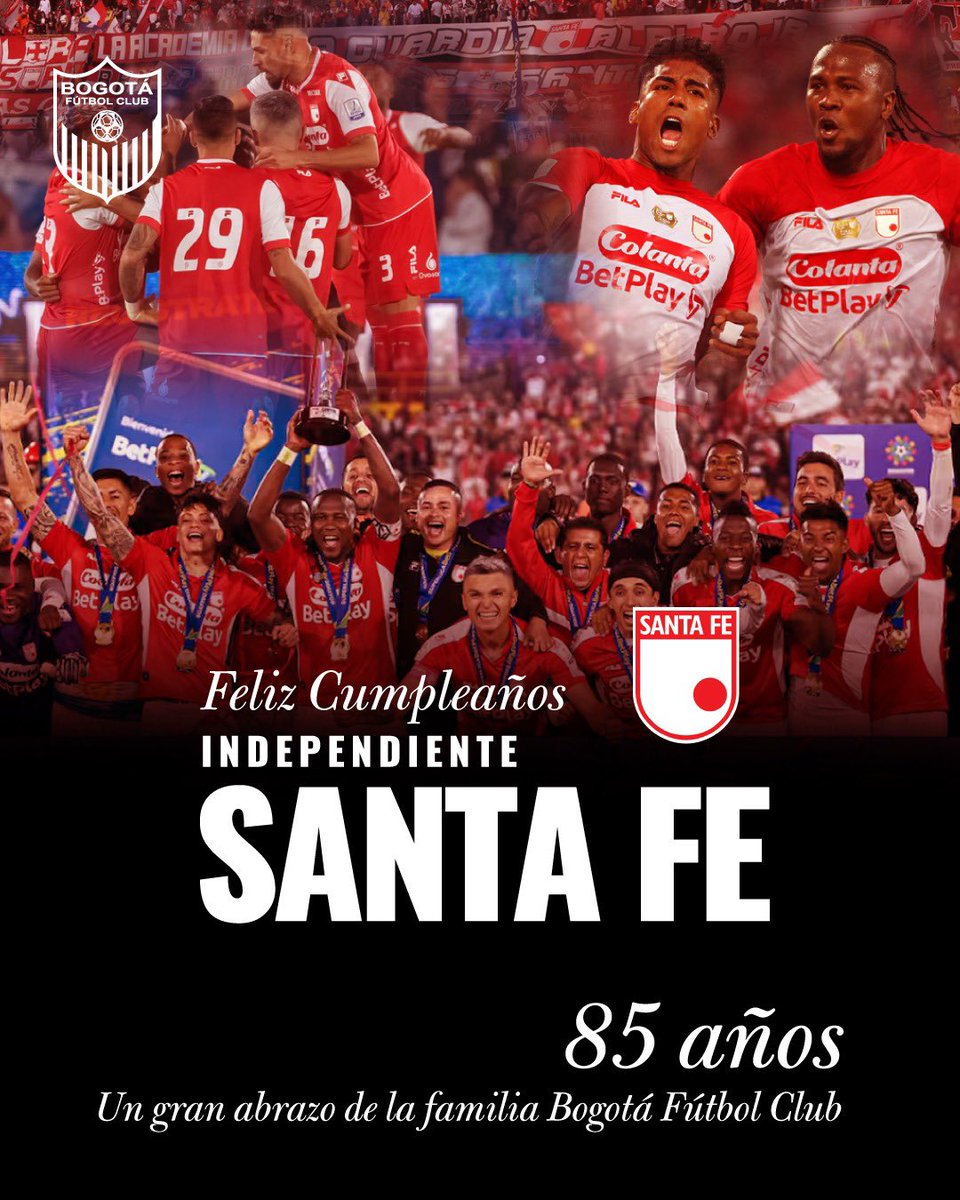 BogotaFC's tweet photo. ¡Feliz cumpleaños, Independiente Santa Fe! 🔴⚪️ https://t.co/cNVgQgwPRa