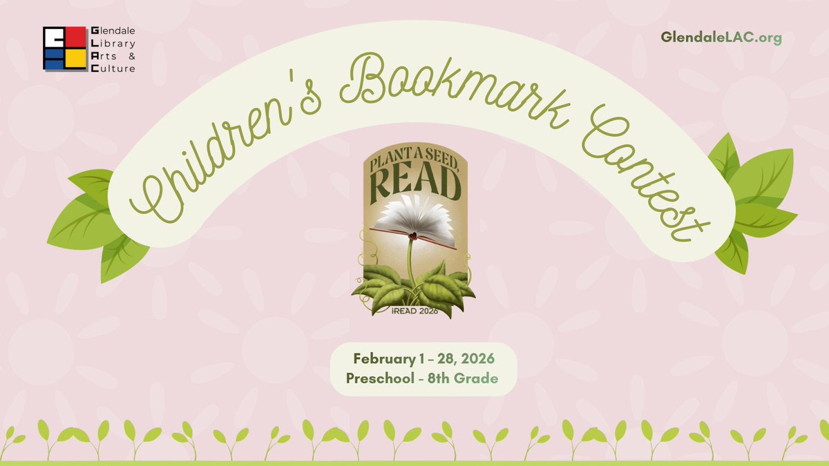 myglendaleLAC's tweet image. 📣Last chance to submit your child's bookmark contest design to a #GLACLibrary.  The contest is is open to children in Preschool/TK - Grade 8. To learn more details, visit eglendalelac.org/kids-bookmark-…