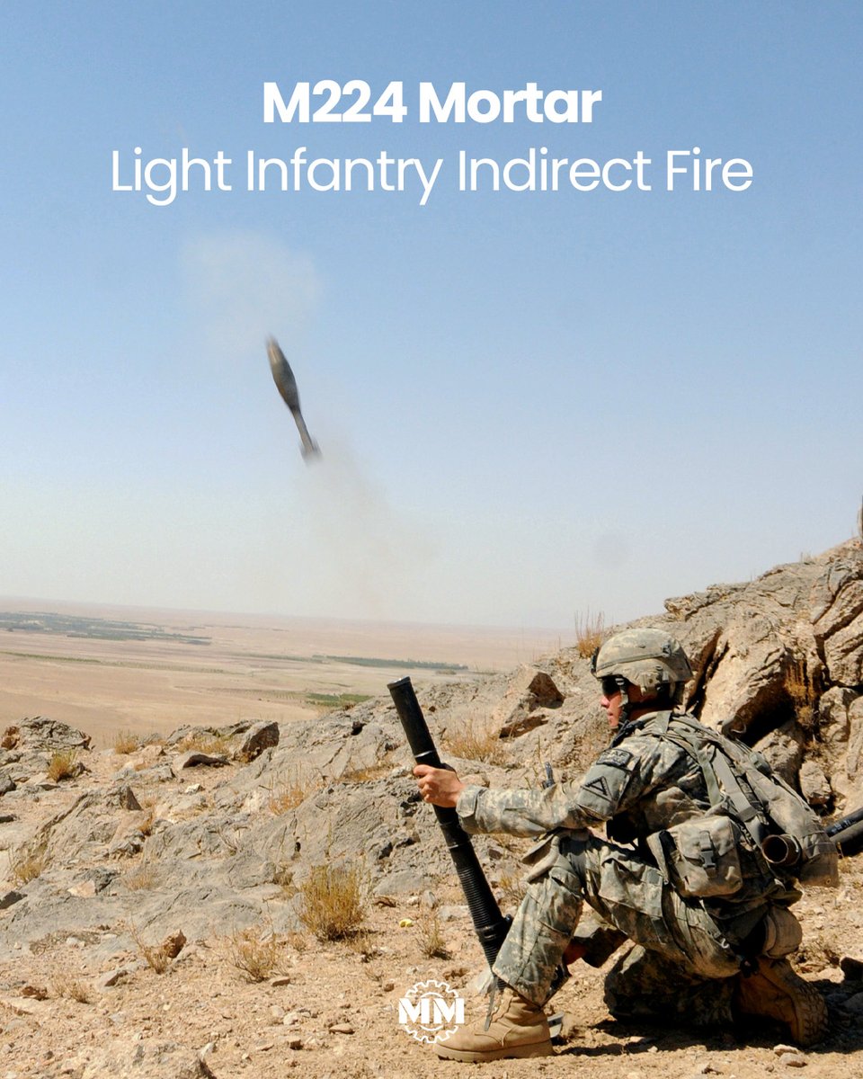 MilitaryMechs's tweet photo. The M224 60 mm mortar is a lightweight, crew-served weapon delivering quick, high-angle fire support. Man-portable and fast to deploy, it provides suppressive and smoke fire beyond small arms range with a minimal footprint.
#M224 #InfantrySupport https://t.co/N5j2sgFmMm