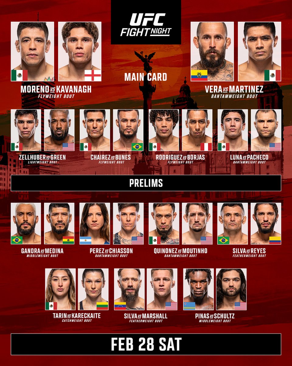 Your #UFCMexicoCity fight card is set... who you got?!

Give us your picks and watch LIVE from 10pm GMT / 11pm CET on <a href="/UFCFightPass/">UFC FIGHT PASS</a> 📺