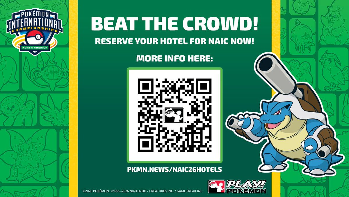 playpokemon's tweet photo. Get ahead of #PokemonNAIC and reserve your hotel room through our partners for a discounted price! https://t.co/iOzJQgaHC3