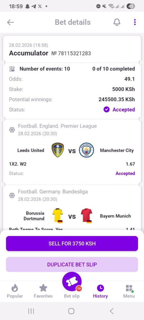 kingvas0's tweet photo. Night bet ; 50+ odds 🍀 ; Stake high a win is guaranteed 

✅ Betjam code —  58VUS

Not yet on Betjam ?
Signup — https://t.co/CslCcFuNjV
PromoCode — TUTI 
APP — https://t.co/kc0X7PcxaQ

PromoCode : TUTI gives you Upto KES 18,000 Deposits on signup https://t.co/wrzOOOq13C
