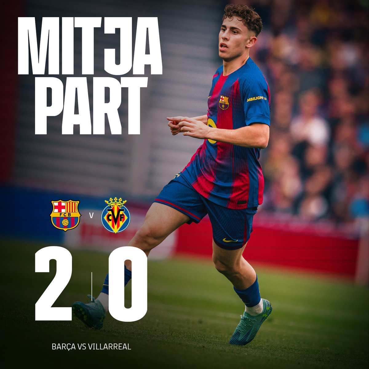 📍C'est la pause au Spotify Camp Nou, où le Barça mène logiquement grâce à un grand Lamine Yamal, auteur d'un sublime doublé (28' et 37') #BarçaVillarreal