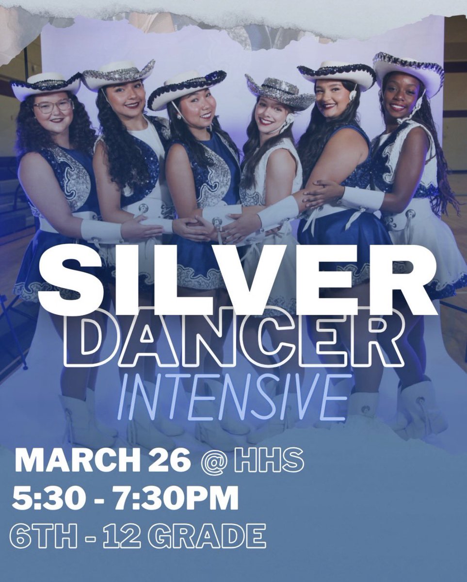 silverdancers's tweet photo. Join us for our annual Silver Dancer Intensive on March 26th from 5:30 - 7:30 pm! Participants will learn combos to various styles, such as Jazz, Hip Hop, and more! Deadline to register is Thursday March 5th (To qualify for a T - Shirt)🤍 https://t.co/4RTlzHqx4w