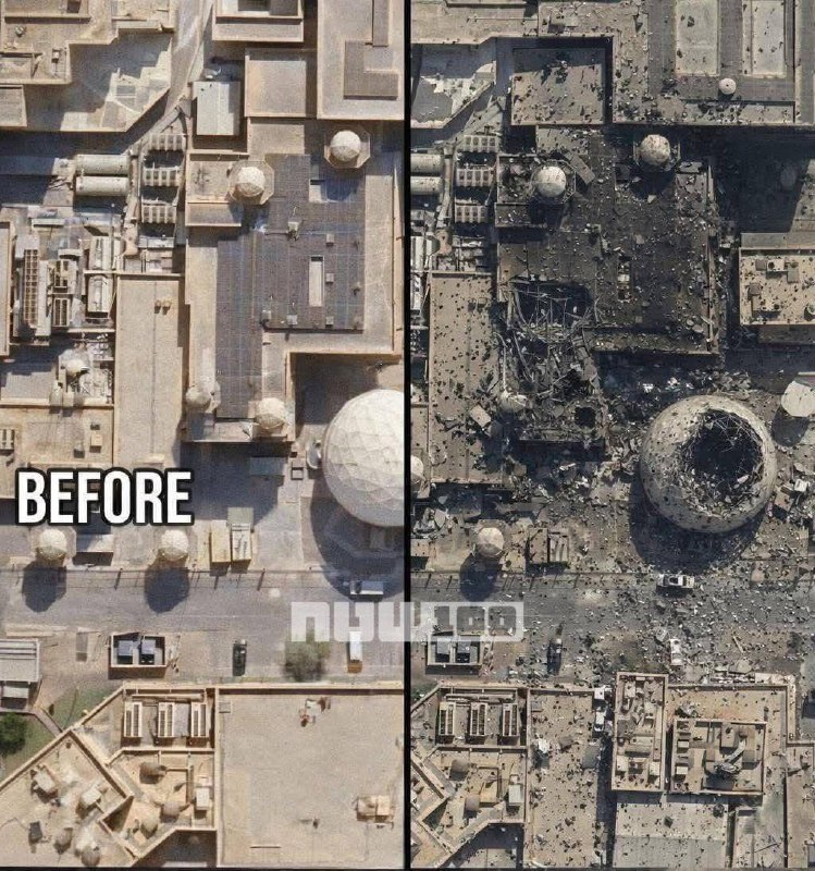 MilitaryNewsEN's tweet image. 🇮🇷🇶🇦🇺🇸 Satellite images show destruction of a state-of-the-art US radar based on Al-Udeid  #Iran #Qatar #USA