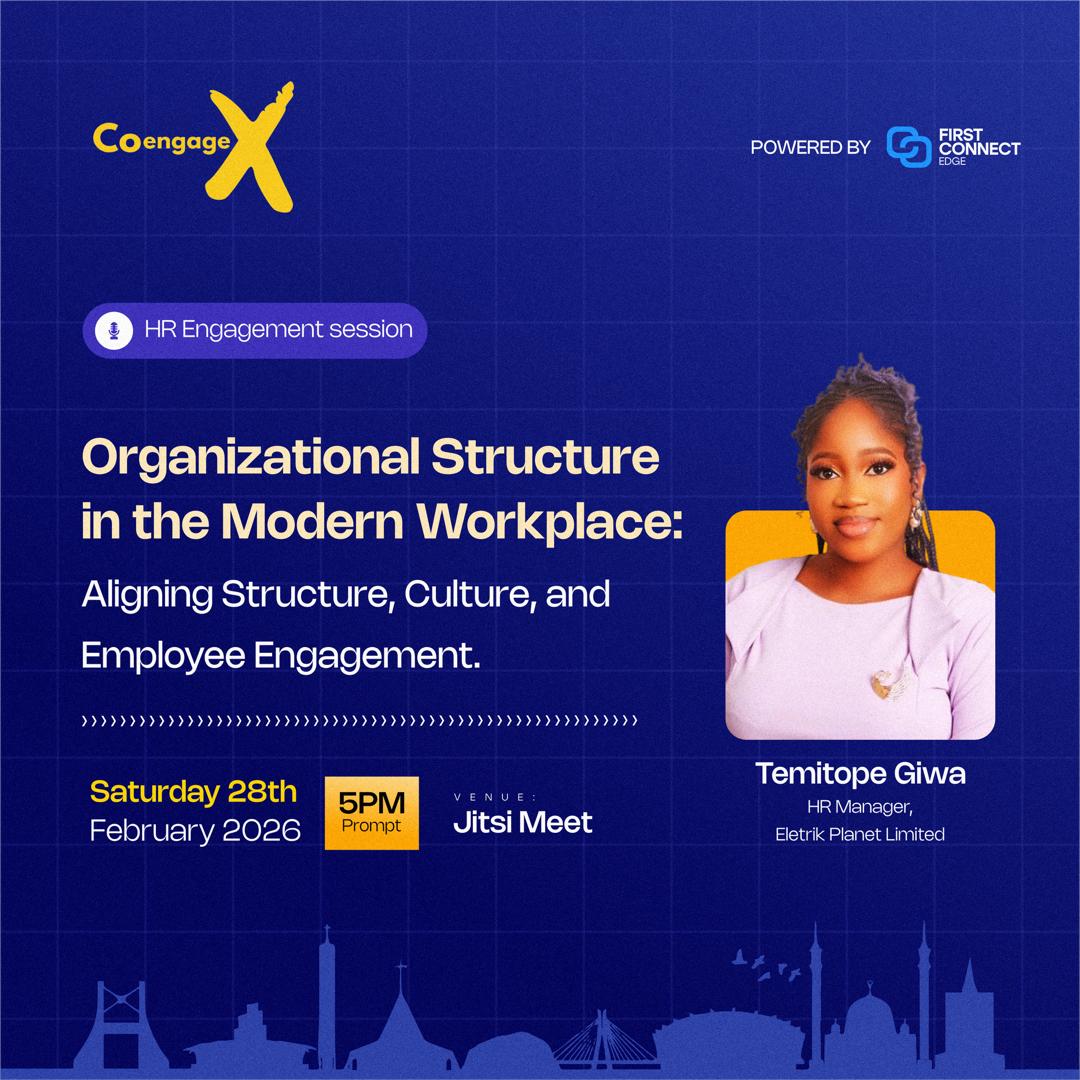 CoEngageX's tweet photo. We’re live! 🔴

The CoEngageX HR Engagement Session has officially started.

Join now and be part of this insightful conversation on Organizational Structure in the Modern Workplace with Temitope Giwa.

Click here to join: https://t.co/nOz6C6ayJ6

Don’t miss out, see you inside! https://t.co/aEAf461RLB
