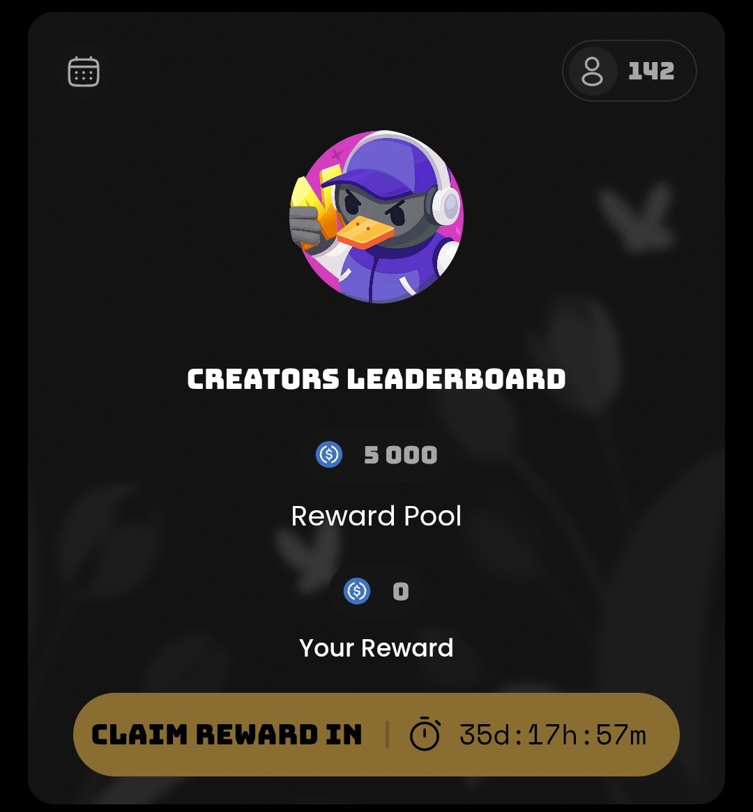 I'm Really liking how <a href="/duel_duck/">Duel Duck</a> is evolving its campaigns lately.

It looks like they’re moving toward monthly creator campaigns, which is a solid step for long term participation.

Rewards aren’t random either they’re based on your total score built from
• Invite score 
•